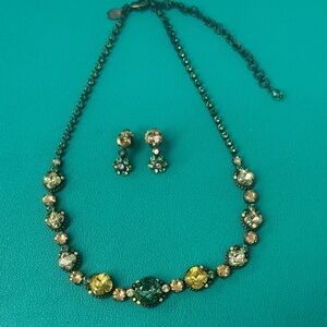 Sorrelli Green and Yellow Crystal Necklace Set